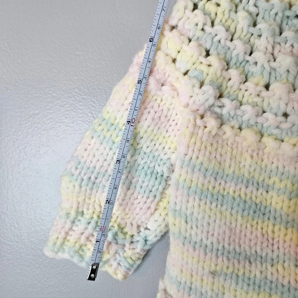 Handmade Pastel Striped Chunky Knit Hooded Baby Toddler Cardigan Sweater